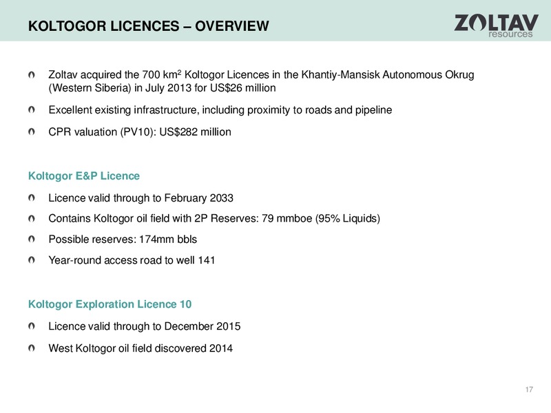 March 2015 Corporate Presentation – Zoltav Resources, Inc. – slide 16