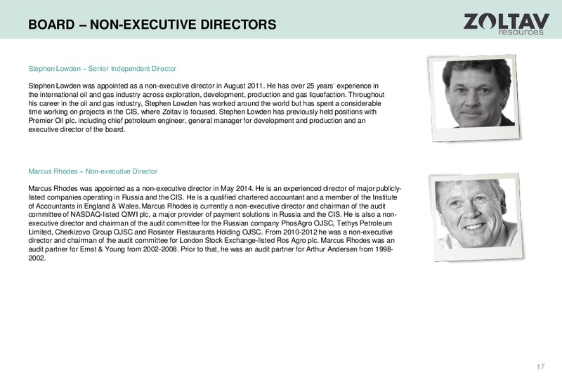 August 2015 Investor Presentation – Zoltav Resources, Inc. – slide 16