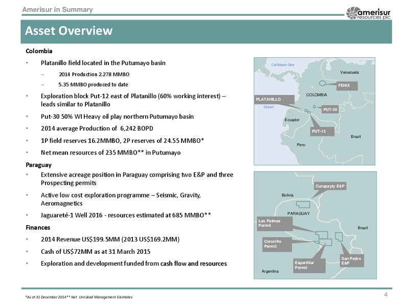 May 2015 Annual General Meeting – Amerisur Resources Plc – slide 3