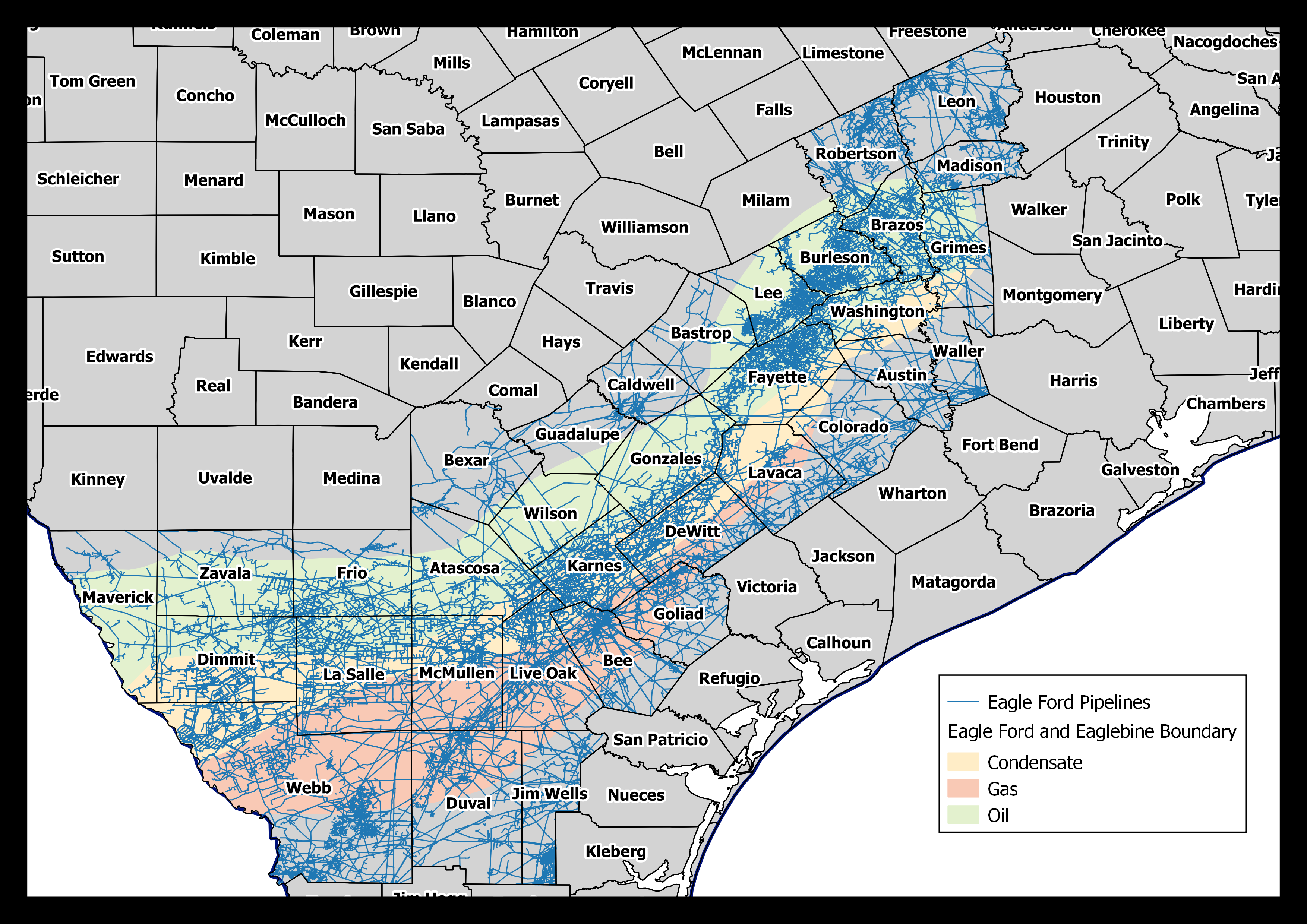 Eagle Ford Shale Pipelines Map