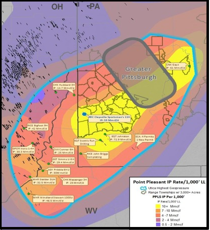 Utica Shale Map :  Top IP Wells & Discoveries